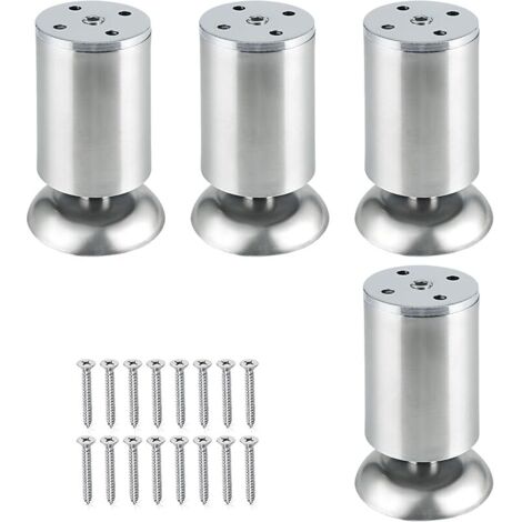 4 Pieds de Meuble Réglables en Hauteur, Acier Inoxydable Épaisseur 3 mm, Base en Caoutchouc Antidérapant et Silencieux, Support Renforcé pour Meuble, Haute Capacité de Charge (Brossé) (1/5)