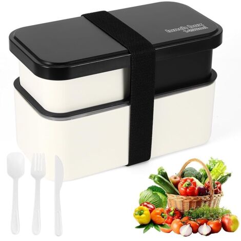 Boîte à déjeuner à double couche, passe au micro-ondes, boîte à sandwich avec plusieurs compartiments, boîte à bento avec anneau en silicone et fermeture pour protéger contre les fuites (1/5)