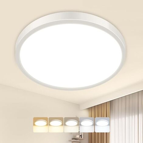 Plafonnier LED, 15W 1500LM Luminaire Plafonnier Salle de Bain, 5 Couleurs(3000K 3500K 4000K 5000K 6500K) & IP54 Etanche, Lampe Plafond Rond pour Cuisine, Chambre, Couloir, Garage, Balcon (1/5)