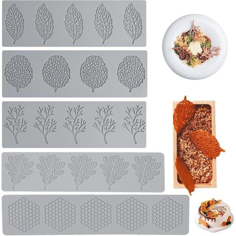 5 Pièce Moule Silicone Patisserie, Assez Profond Moule Dentelle Feuille Réutilisable, Moule Feuille sans Bpa pour, Moule en Dentelle Fondante pour Chocolat, Décoration De Gâteaux (1/5)
