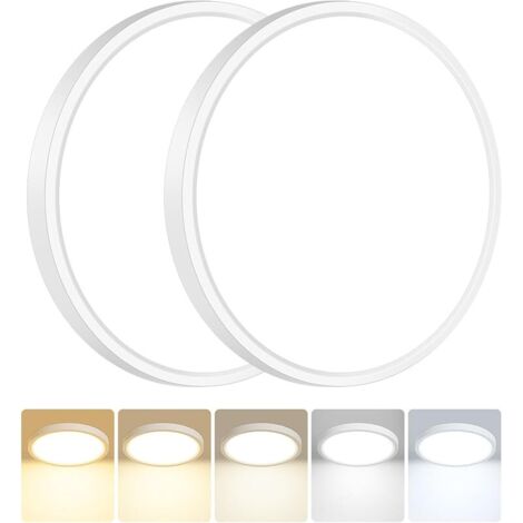 Lot de 2 Plafonnier LED, 15W 1500LM Luminaire Plafonnier Salle de Bain, IP54 Etanche & 5 Couleurs(3000K/3500K/4000K/5000K/6500K), Lampe Plafond Rond pour Cuisine, Chambre, Couloir, Garage (1/5)