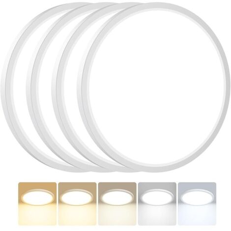 Lot de 4 Plafonnier LED, 24W 2800LM Luminaire Plafonnier Salle de Bain, IP54 Etanche & 5 Couleurs(3000K/3500K/4000K/5000K/6500K), Lampe Plafond Rond pour Cuisine, Chambre, Couloir,Ø30CM (1/5)