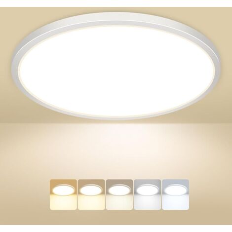 Plafonnier LED, 24W 2800LM Luminaire Plafonnier Salle de Bain, IP54 Etanche & 5 Couleurs(3000K/3500K/4000K/5000K/6500K), Lampe Plafond Rond pour Cuisine, Chambre, Couloir, Garage, BalconØ30CM (1/5)