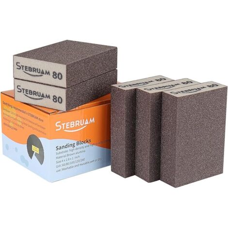 5 éponges de Ponçage,Blocs de Ponçage Grossiers et Fins,Grain 80.Caractéristiques Patins de Ponçage,éponge de Sable,lavables et réutilisables,Lot de Papier abrasif pour métal