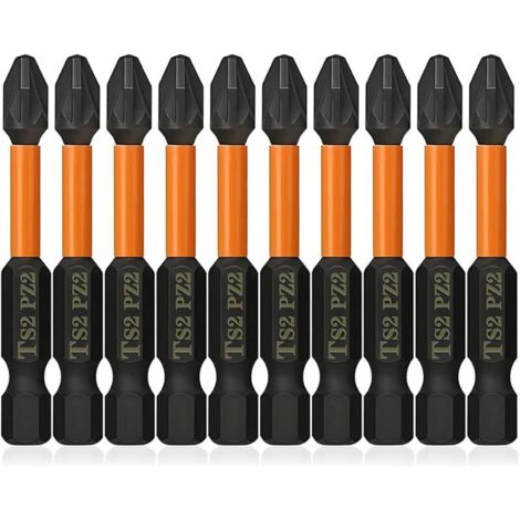 Lot de 10 Embouts Tournevis de Pozidriv Magnétiques PZ2 Pozi Tige hexagonale de 1/4" Forets Pozidriv No.2 Acier Allié S2 Embout Visseuse PZ2 (Longueur 50mm) (1/5)