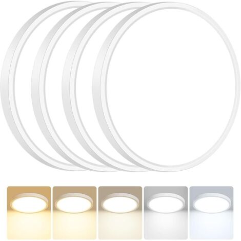 Lot de 4 Plafonnier LED, 15W 1500LM Luminaire Plafonnier Salle de Bain, IP54 Etanche & 5 Couleurs(3000K/3500K/4000K/5000K/6500K), Lampe Plafond Rond pour Cuisine, Chambre, Couloir, Garage (1/5)