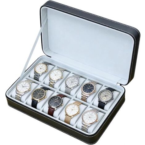 Boîte à montres pour homme - En cuir synthétique - Organiseur à 10 emplacements - Boîte de rangement - Compartiment indépendant - Boîte à montres pour 10 montres (1/5)