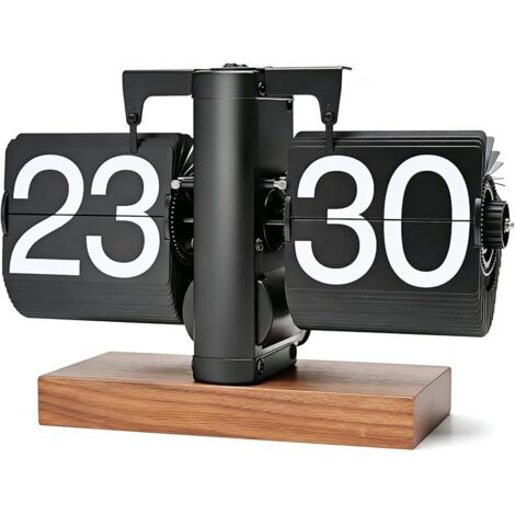 horloge flip flap retro,Horloge de table Vintage Retro Flip-Horloge, 24 heures Retro-Flip-Down-Horloge avec gros chiffres base en bois, pour le salon, le travail et la décoration du bureau (blanc) (1/5)
