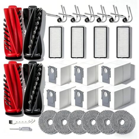 Kit d'accessoires compatibles avec les Roborock Qrevo Edge/Edge S5A/S5V/Curv/Curv S5X, 4 brosses principales, 4 filtres, 6 sacs à poussière, 6 lingettes, 6 brosses latérales (1/5)