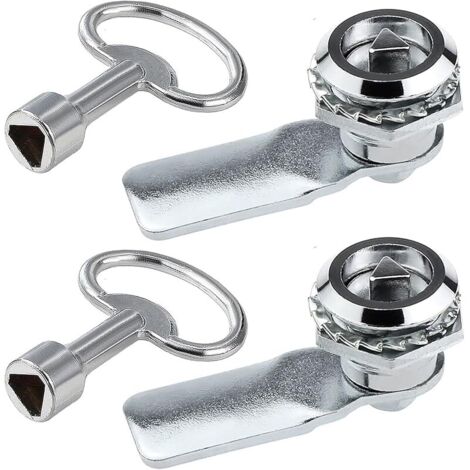 serrures triangle de boîte de compteur électrique et de gaz avec clé triangulaire pour armoire à came, verrou triangle serrure de boîte aux lettres, serrure de porte de métro (Argent - 2PCS) (1/5)