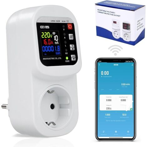 16A wifi Prise intelligente Compteur électrique Pour prise de courant Mesureur de courant Prise Protection contre les surtensions Prise Courant Dispositif de protection contre les fuites. (1/5)