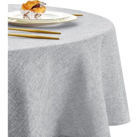 Nappe Ronde Anti Tache Effet Lin Tissu Lavable et Imperméable, Facile à Laver et Repasser, Nappe pour Salle à Manger, Jardin en Plein Air Jardin, Fête, Mariage ou Maison, Gris Clair, 140 cm Rond (1/5)