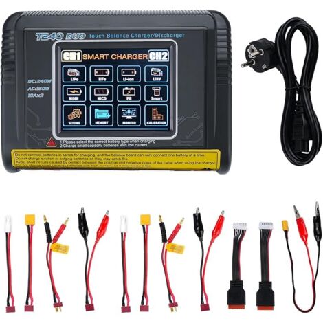 Chargeur Lipo équilibreur RC Chargeur Batterie lipo Double Chargeur DC/AC 11-18V 240W AC 100-240V 150W Détection Auto LiPo/Lilon/Life/NiMH/NiCd/PB/NiMH Écran Tactile LCD 3,2 Pouces 10A (T240) (1/5)