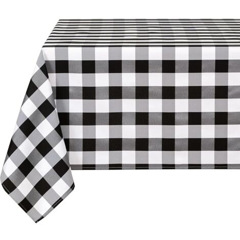 Nappe Rectangulaire à Carreaux Tissu 140x280 cm, Lavable Anti-Taches Imperméable pour l'extérieur Pique-Nique Salle à Manger Jardin Fête Mariage, Noir et Blanc (1/5)