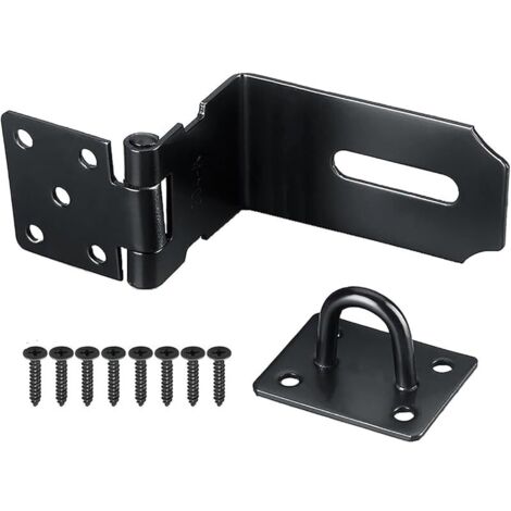 90 degrés Loquet Porte à angle droit, 4 Inch Loquet de Cadenas Agrafe en acier inoxydable Moraillon De Verrou Porte de Sécurité Porte Fermoir de Cadenas Loquet de verrouillage noir (1/5)