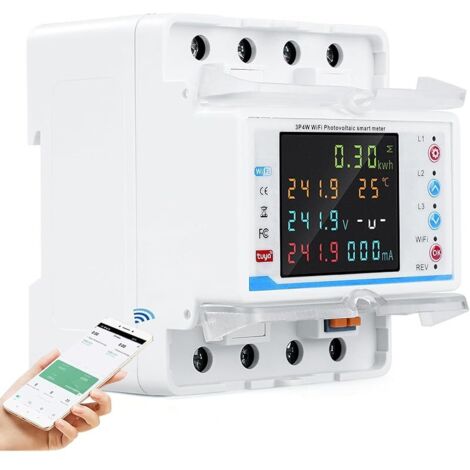 Wifi compteur electrique consommation triphasé 100A 380V AC Smart meter compteur électrique wifi bidirectionnel avec contrôle du temps/protection contre les surtensions/surintensités. (1/5)