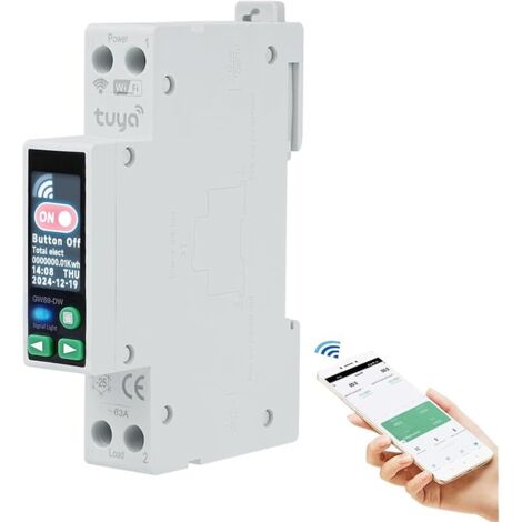 Disjoncteur 40A tuya wifi compteur electrique circuit breaker wifi interrupteur minuterie 90-240V AC 1P+N interrupteur à distance avec protection contre les surtensions etc (avec indicateur LED) (1/5)