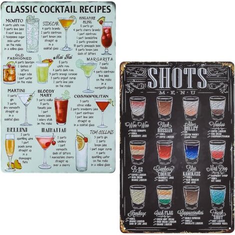 2 Pièces Plaque en Métal, Affiche Murale, Plaques de Recette de Cocktail, Décoration Poster Peinture Vintage pour Café, Pub, Bière - 19,5x29,5 cm (1/5)