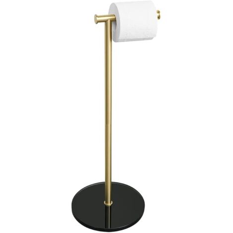 Porte Papier Toilette sur Pied Support Rouleau Papier Toilette Rangement Papier Toilette, Base en Verre Trempé et Tige en Acier Inoxydable pour Salle de Bain et Cuisine, Doré, EGKN220LD-GB (1/5)
