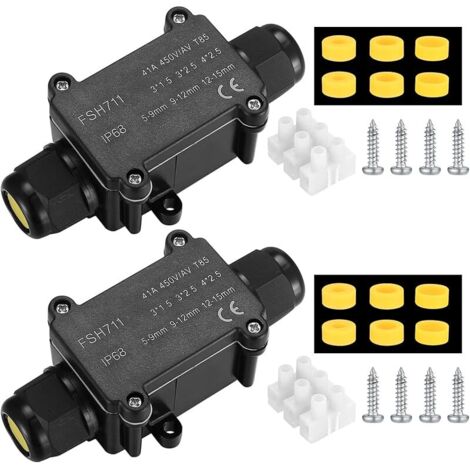 2 Pièces Boîte de Jonction étanche IP68, Boite de Derivation Etanche Exterieur, Boîtier de Raccordement Connecteur de Câble 2 Voies Connexions (1/5)