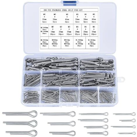 290 Pièces Coffret de Goupilles Fendues, Goupilles Fendues Acier Inoxydable, Goupilles Clips Fendues de Sécurité à Ressort de Verrouillage pour Voitures (1/5)