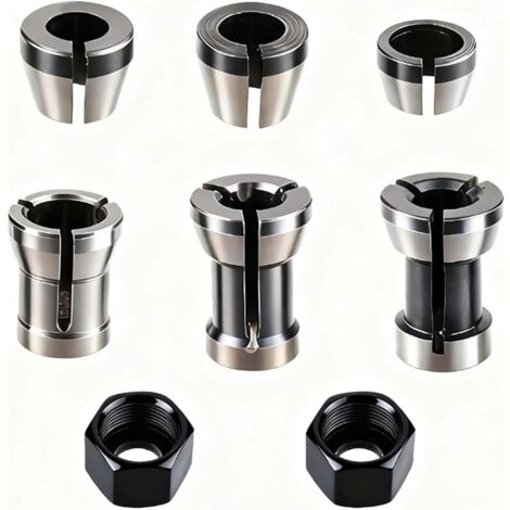 Jeu de pinces de serrage, 6 adaptateurs de serrage (6 mm, 6,35 mm, 8 mm) et 2 écrous, pinces de précision pour gravure et travail du bois (8 pièces) (1/5)