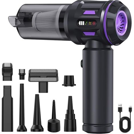 Aspirateur à Main sans Fil, Puissant, 3 Vitesses Aspirateur à Main sans Fil Ultra-Puissant - Aspirateur Voiture Moteur sans Balais - pour Poils d'animaux, Maison, Auto (Noir Violet) (1/5)