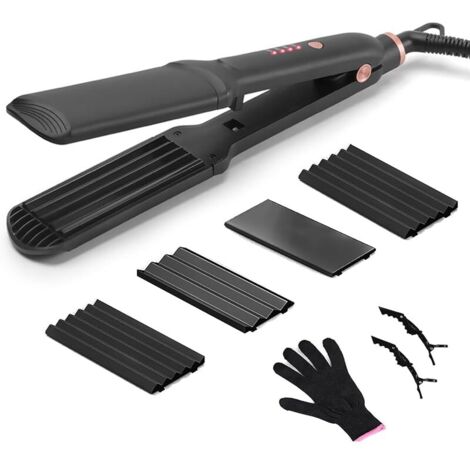 Lisseur Cheveux 4 en 1, Professionnel Lisseur Boucleur Cheveux Livré Avec 4 Plaques Interchangeables en Céramique Tourmaline, Lisseur Boucleur Coiffure Moelleuse pour Cheveux Courts et Longs (Noir) (1/5)