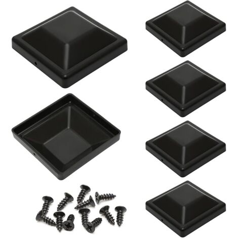 Lot de 6 Capuchons de Poteau de Bois en Plastique Noir, Capuchons de Poteau de Clôture Carré 9x9cm avec Vis de Montage, Capuchon de Protection pour Poteau à l'épreuve des intempéries