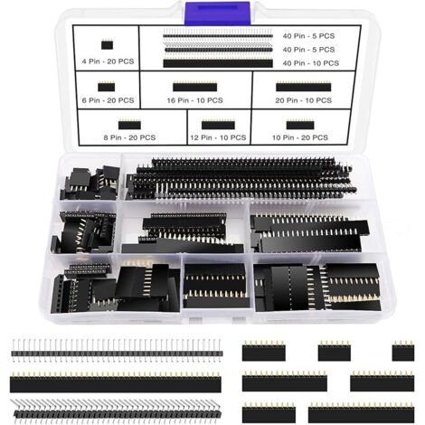130 Pièces 2.54mm PCB Carte Broche Connecteur Socket Connecteur Bande Kit, Mâle et Femelle Pin Header Socket Connecteur Bande, pour Arduino Empilable Shield (4/6/8/10/12/16/20/40 Pin)