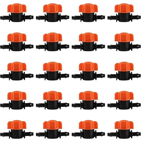 20 Pièces 4/7 Vanne D'irrigation, Mini Tuyau Vanne d'eau Travers, Mini Valves de Contrôle, pour Tuyau d'arrosage 1/4 Pouce (1/5)