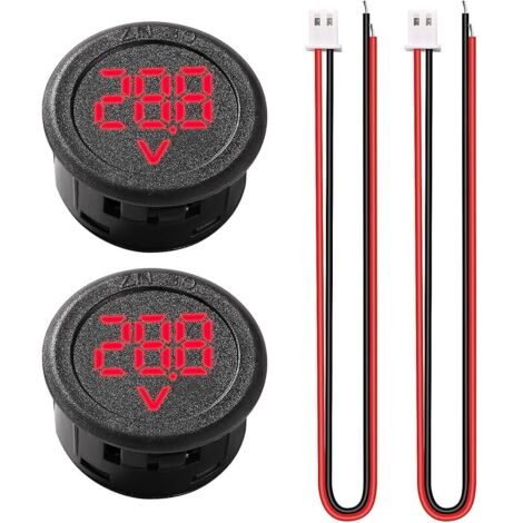 2 Pièces 5V-100V Voiture DC Numérique LED Voltmètre Affichage, Voltmètre Circulaire à Deux Fils, avec Protection Anti-connexion, pour Moto Bateau Camion, Rouge (1/5)