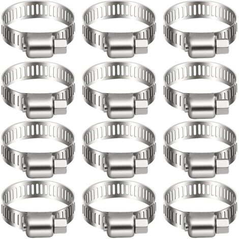 12 collier de serrage tuyau arrosage en acier inoxydable, collier serflex inox 16-25mm, metal serre flex serrage pour tuyau d'engrenage conduits de carburant plomberie automobile piscine (1/5)