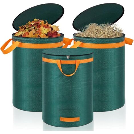 272L Sac Dechets Verts Resistant, Lot de 3 Sac Jardinage Dechets avec Couvercle et Poignées, Sacs à Déchets de Jardin pour Transport de déchets verts, Ramasse Feuilles, Sac Poubelle (1/5)