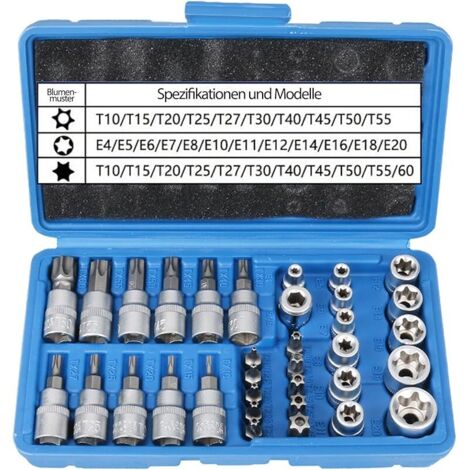 Lot de 34 douilles Torx mâles femelles : E4-E20 T10-T60 avec embouts T10-T55 et adaptateur 3/8" (1/5)