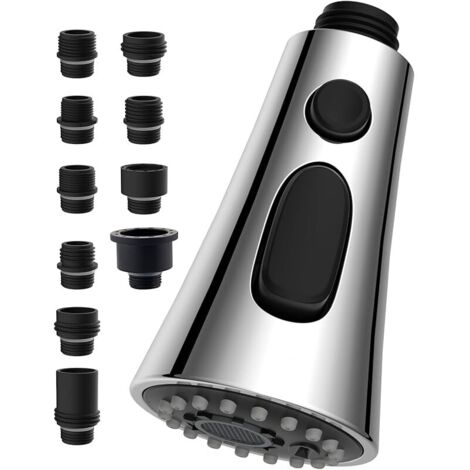 Douchette Robinet Cuisine Remplacement, 9 Adaptateurs Compatible avec les Robinets G1/2, Douchette d'Evier à 3 Fonctions de Jet,Chrome (1/5)