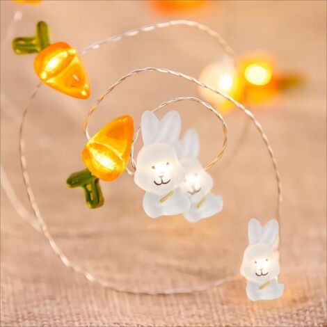 20 LED Guirlande Lumineuse Lapins et Carottes, 2 M Guirlande Lumineuse de Pâques, Lumières de Pâques LED, Alimentation par Piles pour l’intérieur et l’extérieur (1/5)