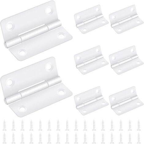 Lot de 8 charnières de porte pliables en acier inoxydable 50 x 39 mm pour portes en bois, armoires, fenêtres, portes, avec 32 vis, blanches