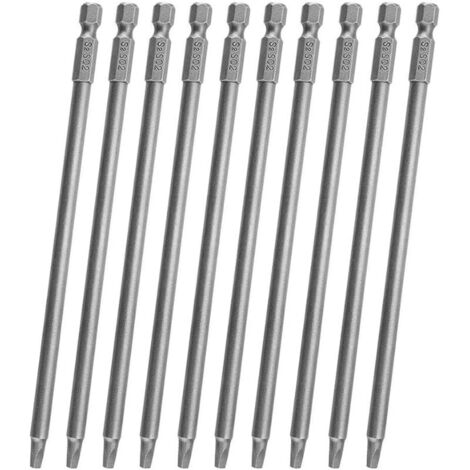 10Pcs 150mm Embouts de Tournevis à Tête Carrée SQ2 Magnétique Embout de Vissage à Tige Hexagonale de 6.35mm Bits Set en Acier Allié S2 pour Tournevis Électrique (1/5)
