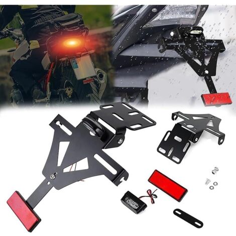 Support De Plaque Moto, Universel Support Plaque Moto Porte Plaque Immatriculation Support De Plaque D'Immatriculation Réglable avec Feu Arrière Et Réflecteur (1/5)