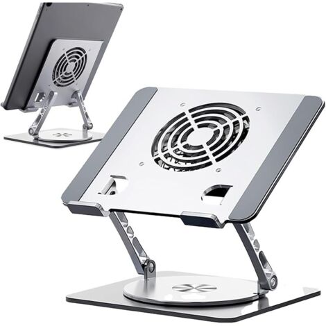 Support pour Ordinateur, Refroidisseur pour Ordinateur pour Ordinateurs Portables Tablettes Jusqu'à 17,3 Pouces Pivotant à 360° Capacité De Charge 10 Kg Hauteur RéGlable De 0 à 30 Cm Argent (1/5)