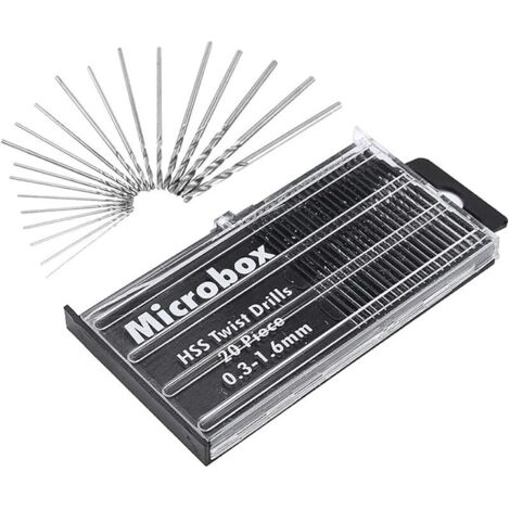Coffret de 20pcs Kit de Mini Micro Foret de Précision Hélicoïdaux en HSS Set Fraise Hélicoïdal en Acier Rapide 0,3 mm-1,6 mm Twist Drill Bits avec Boîte pour Bois Modélisme Bricolage