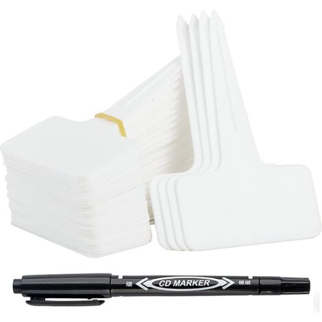 100 pièces Etiquette Jardin Exterieur Marqueurs en Plastique de Plantes Type T Plastique Etiquette Potager avec Stylo étanche Etiquetage Réutilisable et Accessoires pour Plantes(Blanc)