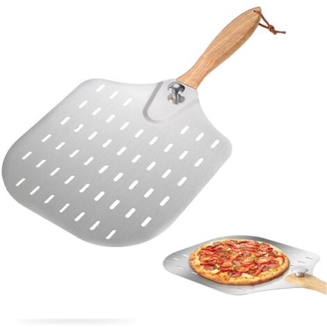 Pelle à pizza perforée en aluminium 31x35cm – Poignée amovible – Design anti-adhérent pour pizzas croustillantes