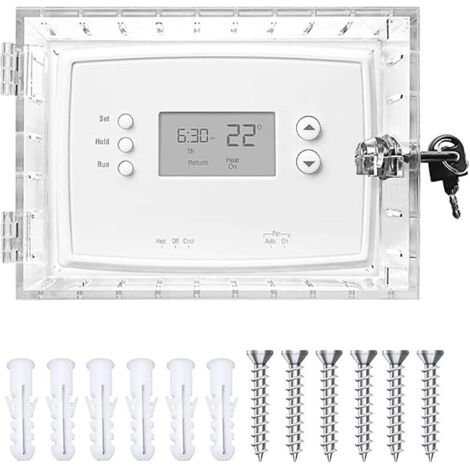 1pcs Boîte Verrouillage Thermostat Universelle avec Serrure & 2 Clé, Couvercle Protection Thermostat Mural Acrylique Transparente,Boîtier Thermostats Mur Portable 20x14x5cm ou Plus Petit pour Maison (1/5)
