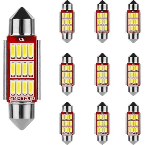 10 Pieces Feston 6418 C5W Voiture 36MM Ampoule LED,Canbus Sans Erreur,Lumières IntéRieures De DôMe De Carte,Ampoule Plaque Immatriculation,12V 500LM 12MSD 4014 Chipsets 6000K(Blanc) (1/5)