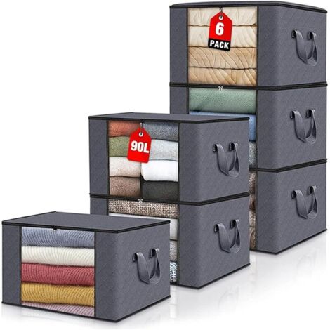6Pcs Sac Rangement avec Fermeture Éclair, Boîte Vêtements Sous Lit avec Poignées Renforcées et Fenêtres Transparentes, Caisse Armoire Empilable Pliable pour Couvertures, Literie, Coussins, Jouets