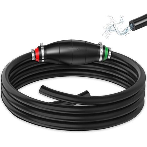Pompe Manuelle à Essence avec 2M Tuyau et 2 Colliers Serrage, Poire Carburant/Aquariums Portable, Outils Aspiration Siphon Amorçage Auto Bateau Caoutchouc pour Transfert Huile Gaz, Diesel,Eau Liquides (1/5)