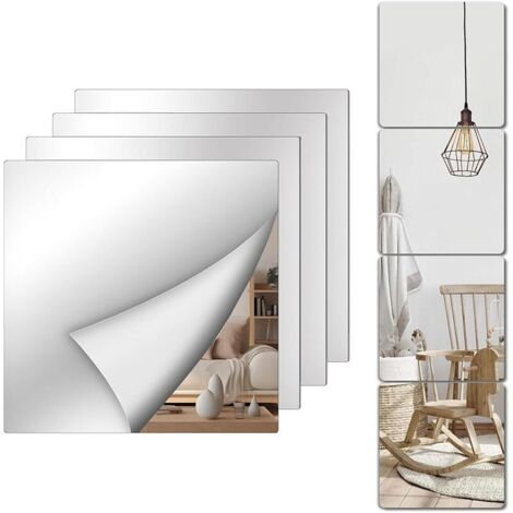 4Pc Miroir Adhesif Mural Collant 30x30cm, Feuilles Miroir Montage Autocollant Sans Verre, Miroirs Antidéflagrant Flexibles Acrylique Carrés pour Salle de Bain,Sport Salon,Chambre,Décoration Mur Maison (1/5)