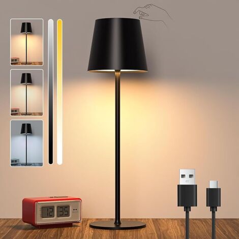 Lampe de Table à Dimmable Sans Fil LED, Lampe de Table à Batterie Rechargeable avec Contrôle Tactile, Lampe de Bureau Extérieure Étanche IP44 avec USB-C pour Terrasse, Restaurant, 5600mah, 5W, Noir (1/5)